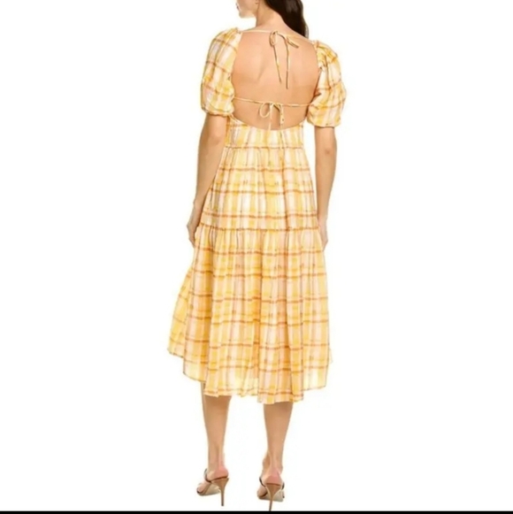 ASTR the Label, llana Midi Dress, Orange/ Yellow Plaid, Size Large - Picture 2 of 7